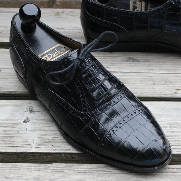 Vintage Cole Haan Black Genuine Alligator Cap Toe Oxford, Men's 7.5 M, EUC - Picture 2 of 13